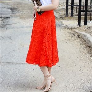 Red-orange overlay floral lace skirt